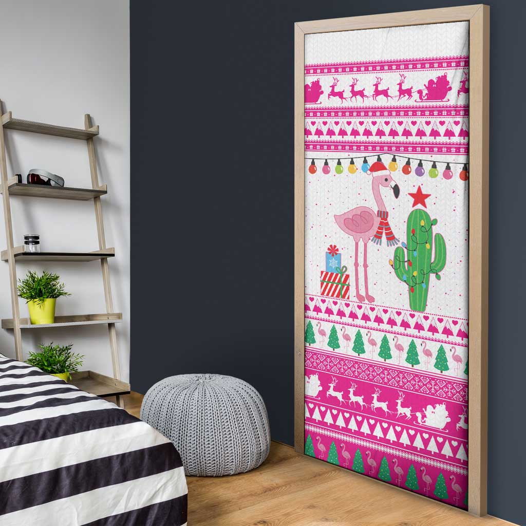 Pink Flamingo Christmas Door Cover Xmas Holiday Patterns - Wonder Print Shop