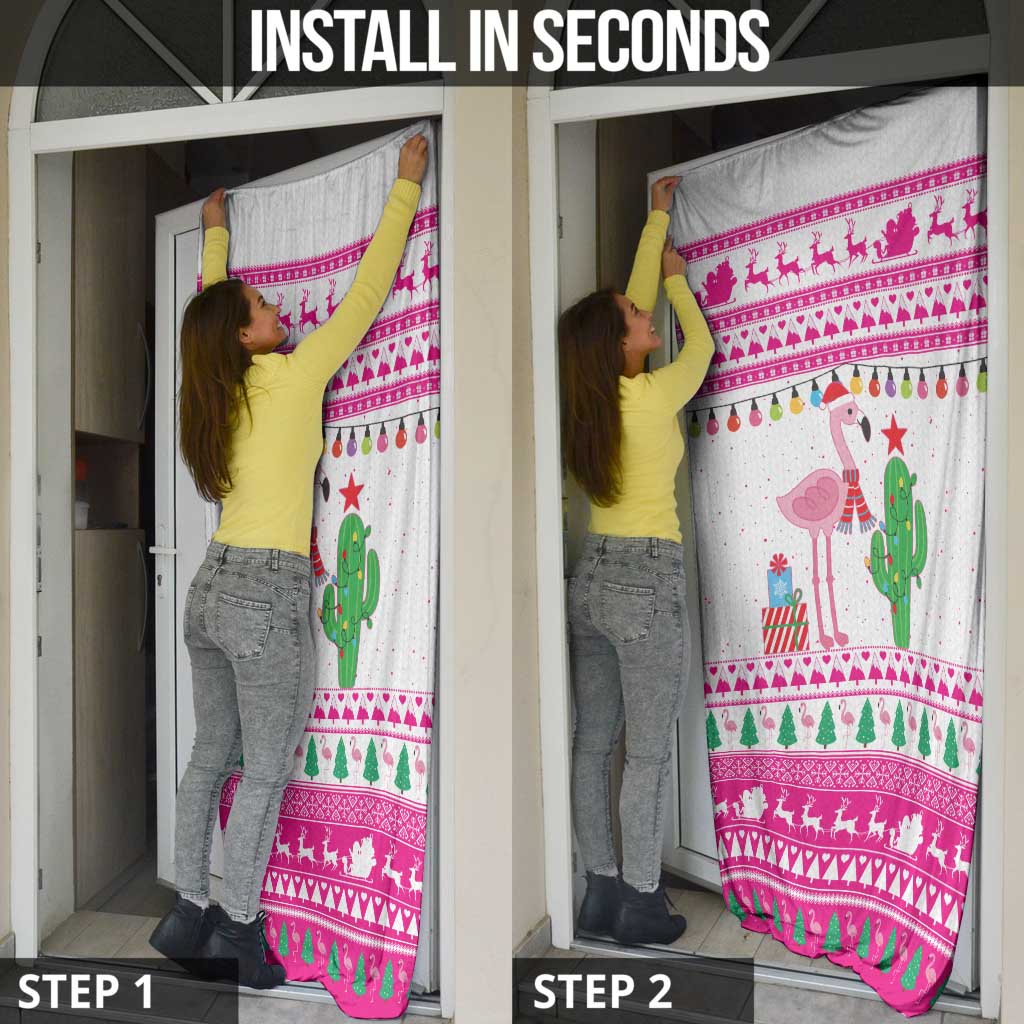 Pink Flamingo Christmas Door Cover Xmas Holiday Patterns - Wonder Print Shop