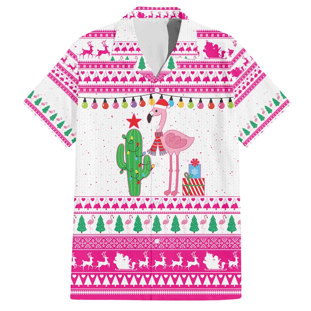 Pink Flamingo Christmas Family Matching Long Sleeve Bodycon Dress and Hawaiian Shirt Xmas Holiday Patterns - Wonder Print Shop