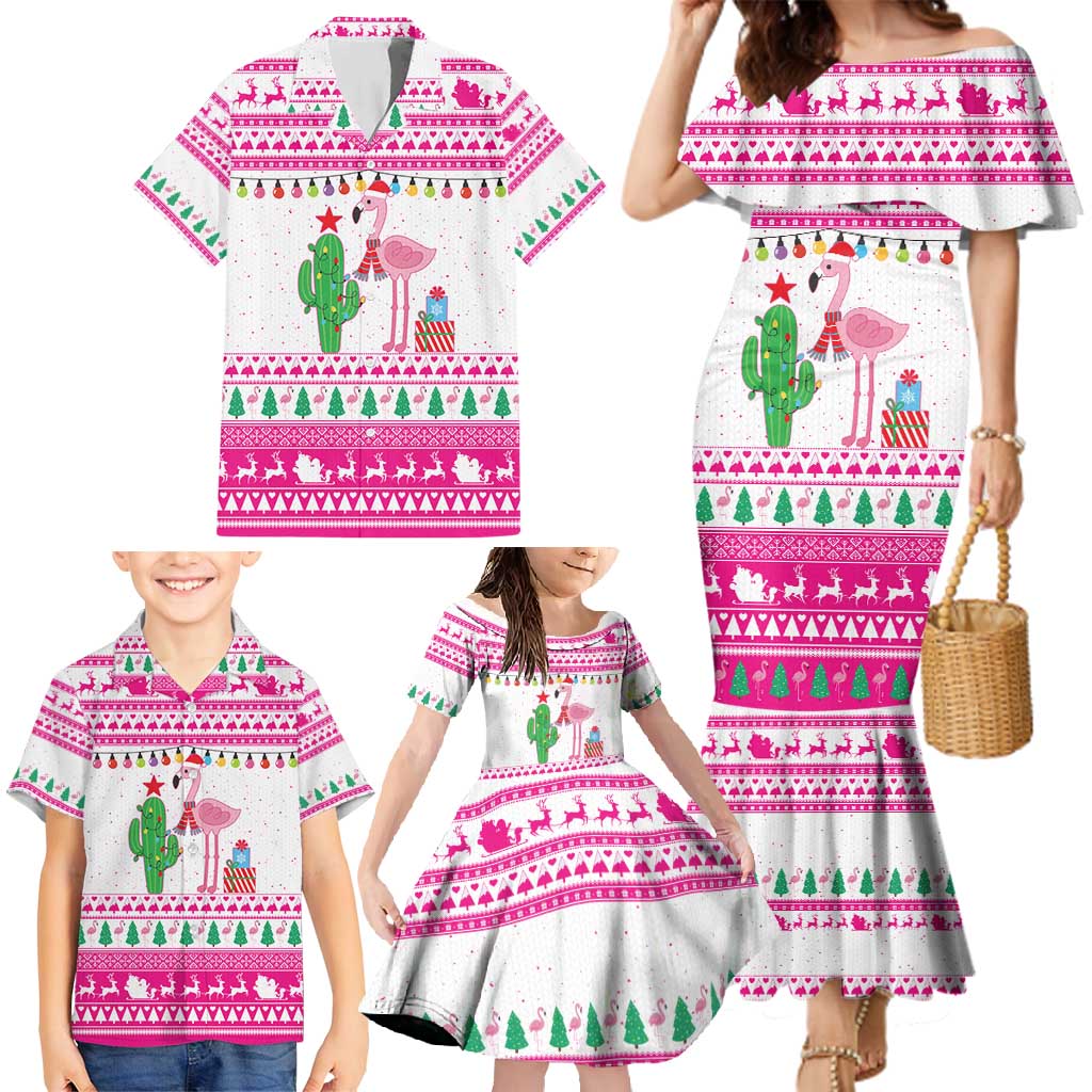Pink Flamingo Christmas Family Matching Mermaid Dress and Hawaiian Shirt Xmas Holiday Patterns - Wonder Print Shop