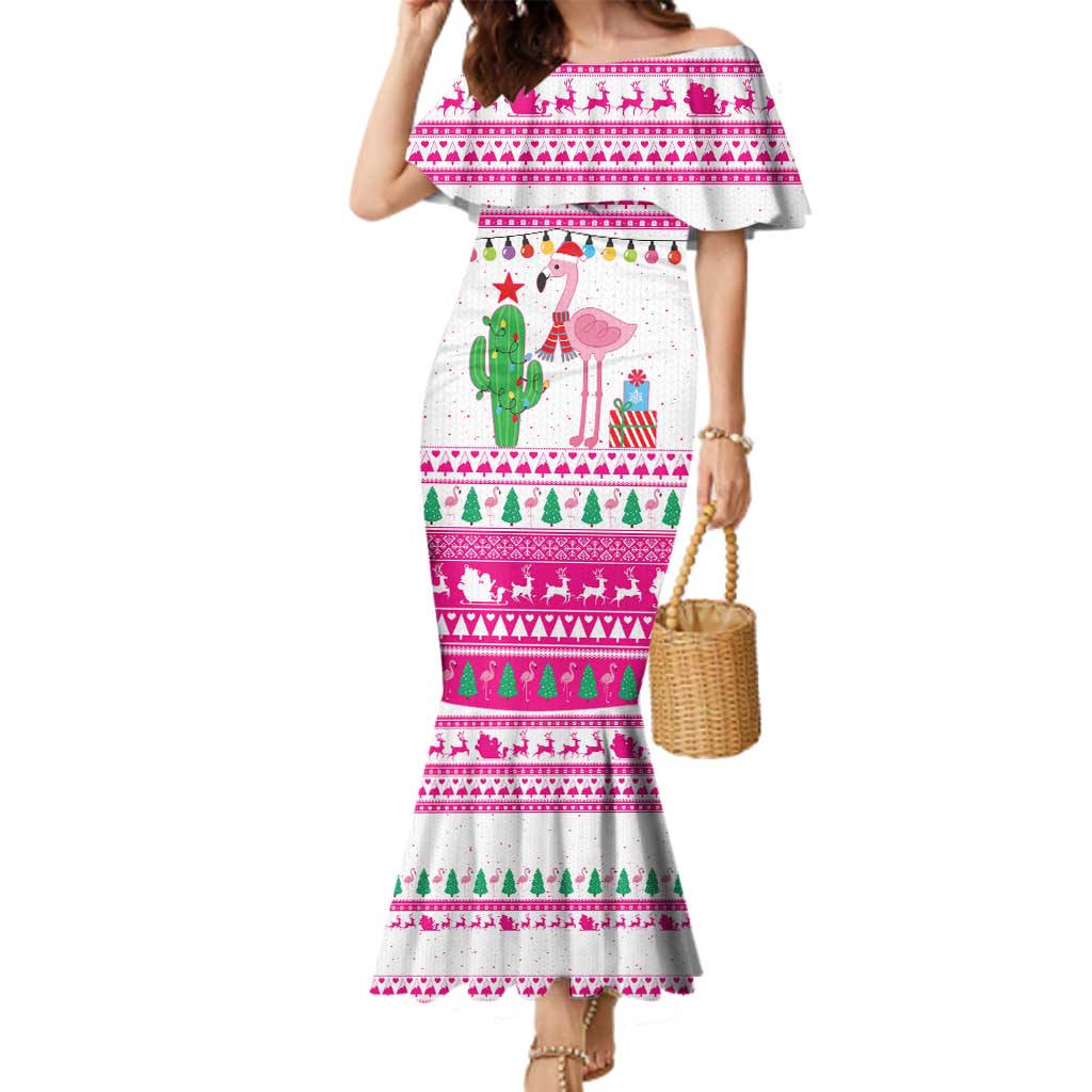 Pink Flamingo Christmas Family Matching Mermaid Dress and Hawaiian Shirt Xmas Holiday Patterns - Wonder Print Shop