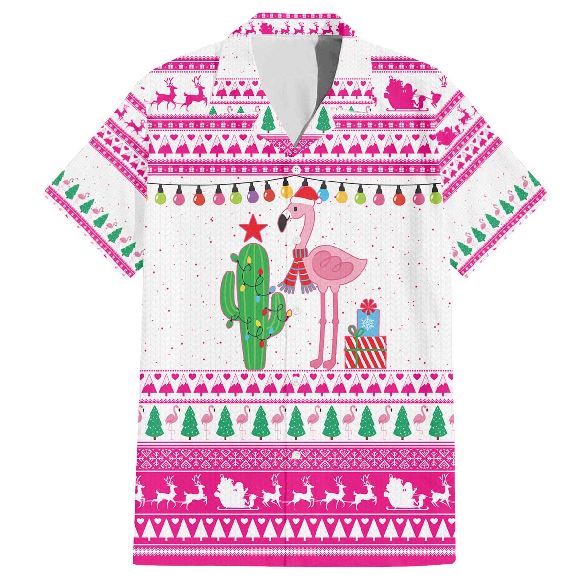 Pink Flamingo Christmas Family Matching Off The Shoulder Long Sleeve Dress and Hawaiian Shirt Xmas Holiday Patterns - Wonder Print Shop