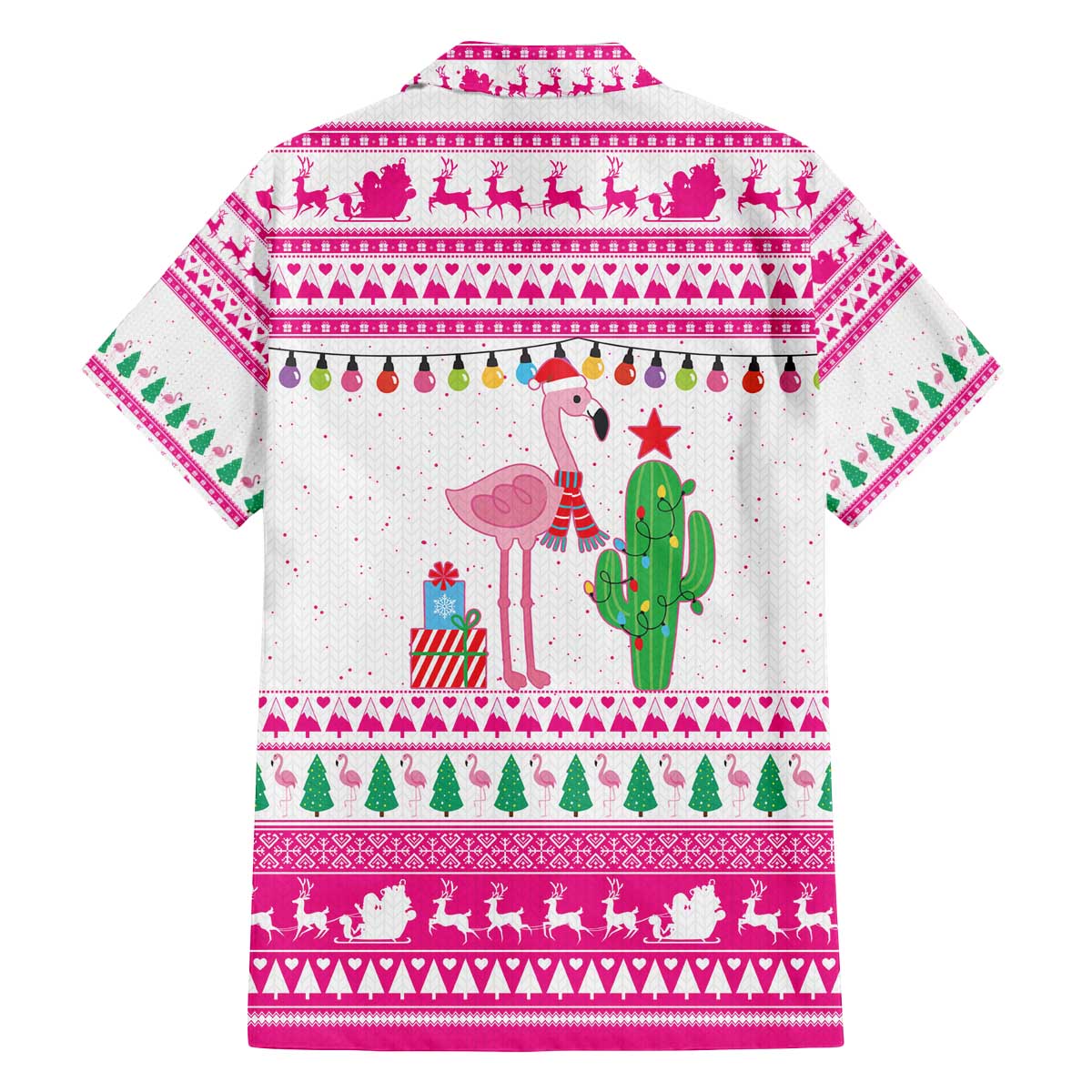 Pink Flamingo Christmas Family Matching Off The Shoulder Long Sleeve Dress and Hawaiian Shirt Xmas Holiday Patterns - Wonder Print Shop