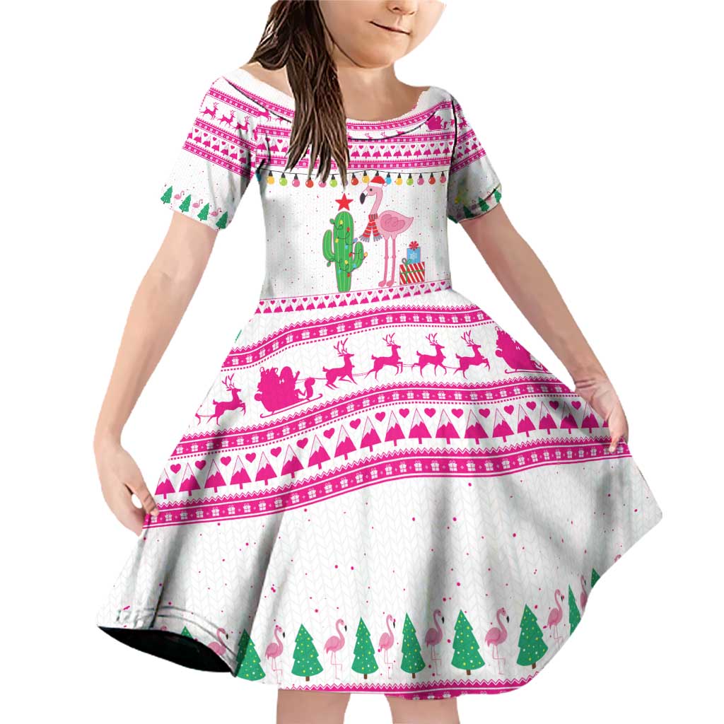 Pink Flamingo Christmas Family Matching Off Shoulder Short Dress and Hawaiian Shirt Xmas Holiday Patterns - Wonder Print Shop