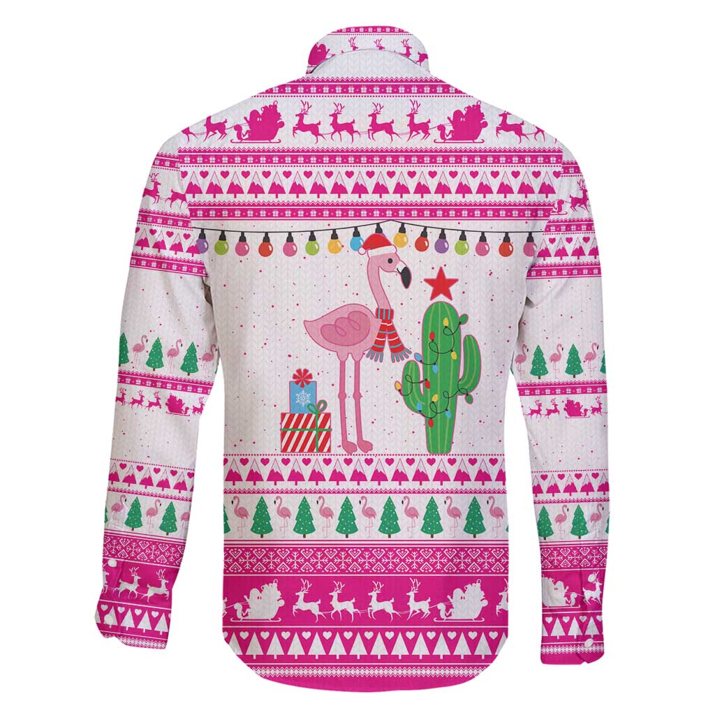 Pink Flamingo Christmas Family Matching Off Shoulder Short Dress and Hawaiian Shirt Xmas Holiday Patterns - Wonder Print Shop