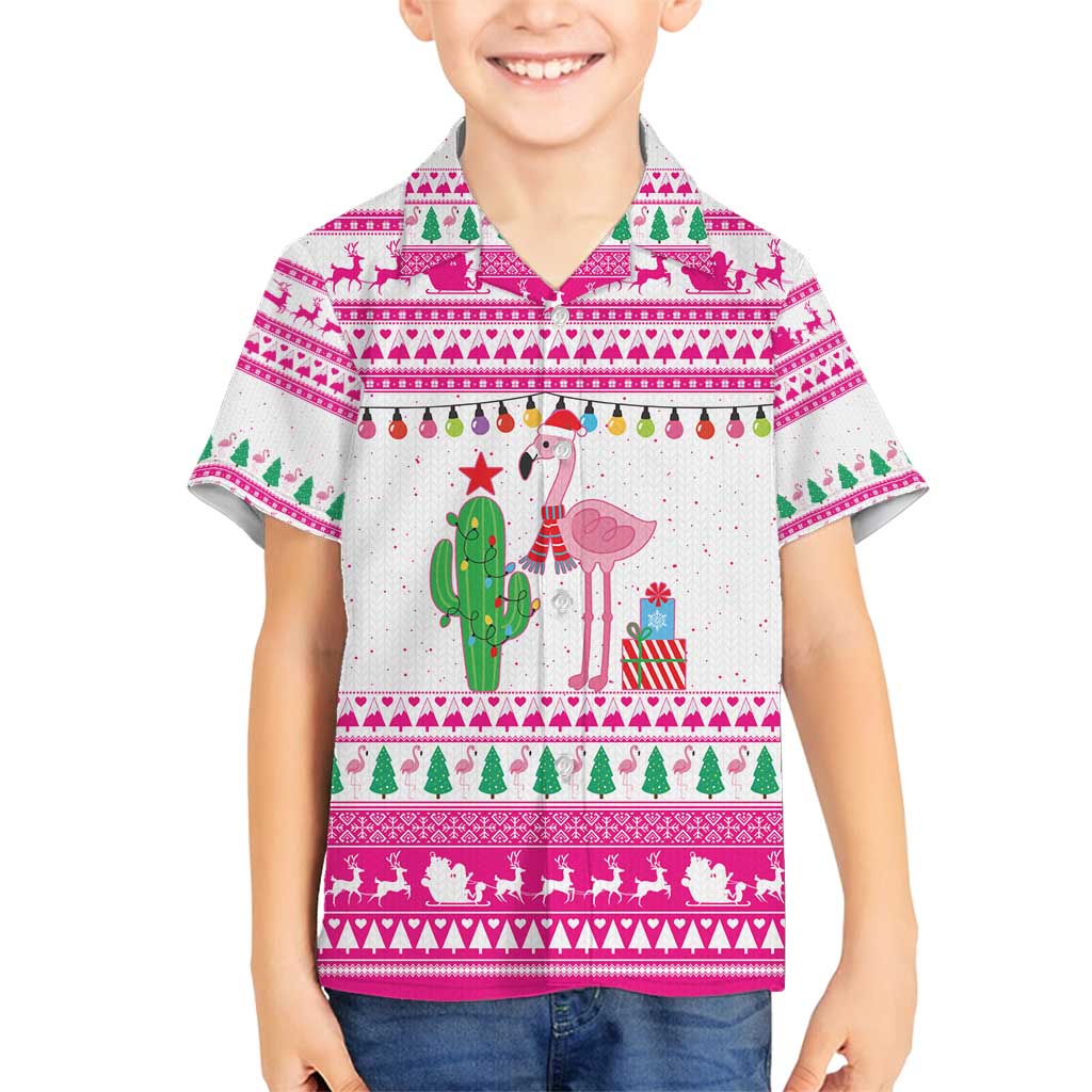 Pink Flamingo Christmas Family Matching Off Shoulder Short Dress and Hawaiian Shirt Xmas Holiday Patterns - Wonder Print Shop