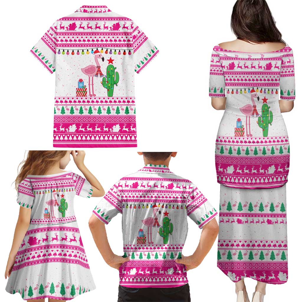 Pink Flamingo Christmas Family Matching Puletasi and Hawaiian Shirt Xmas Holiday Patterns - Wonder Print Shop