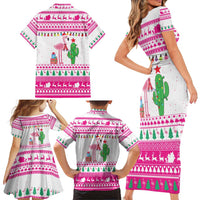 Pink Flamingo Christmas Family Matching Short Sleeve Bodycon Dress and Hawaiian Shirt Xmas Holiday Patterns - Wonder Print Shop