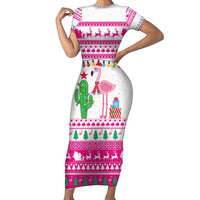 Pink Flamingo Christmas Family Matching Short Sleeve Bodycon Dress and Hawaiian Shirt Xmas Holiday Patterns - Wonder Print Shop