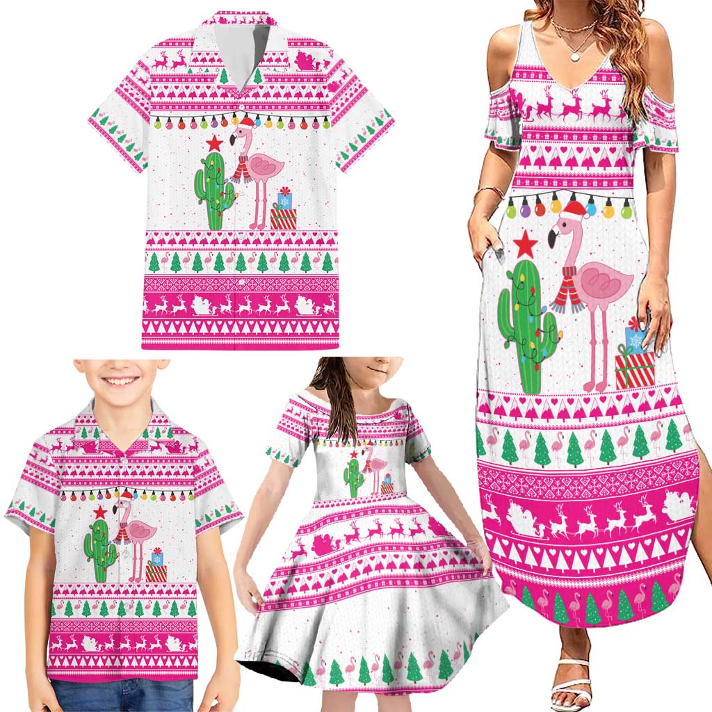 Pink Flamingo Christmas Family Matching Summer Maxi Dress and Hawaiian Shirt Xmas Holiday Patterns - Wonder Print Shop