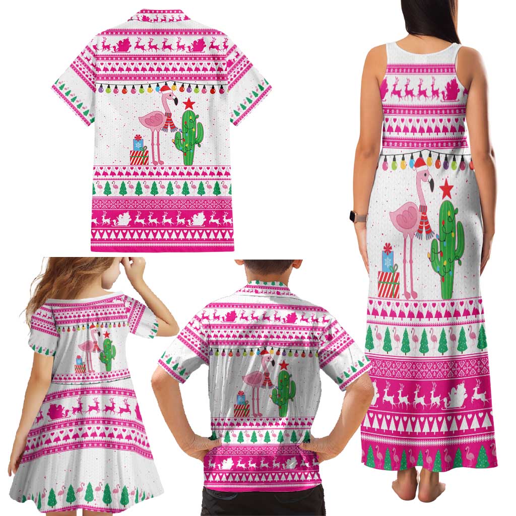 Pink Flamingo Christmas Family Matching Tank Maxi Dress and Hawaiian Shirt Xmas Holiday Patterns - Wonder Print Shop