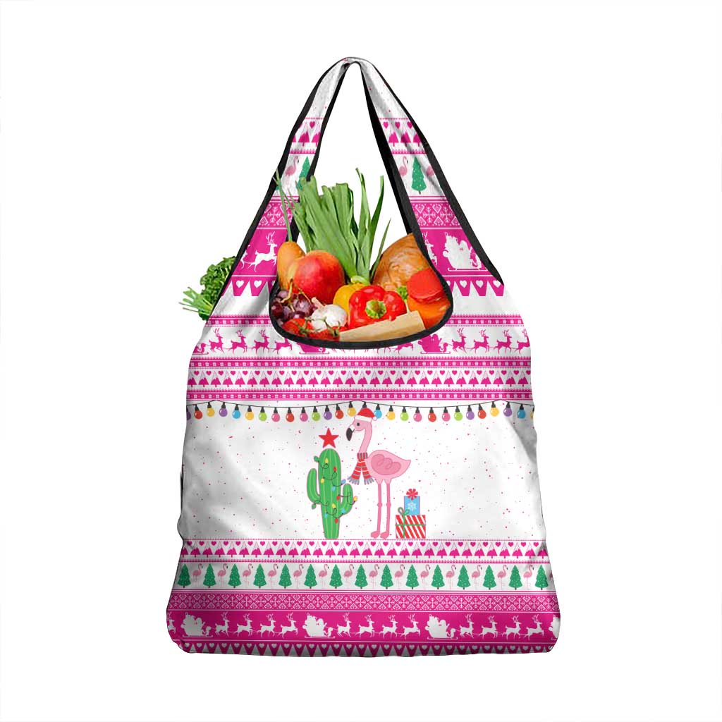 Pink Flamingo Christmas Grocery Bag Xmas Holiday Patterns - Wonder Print Shop