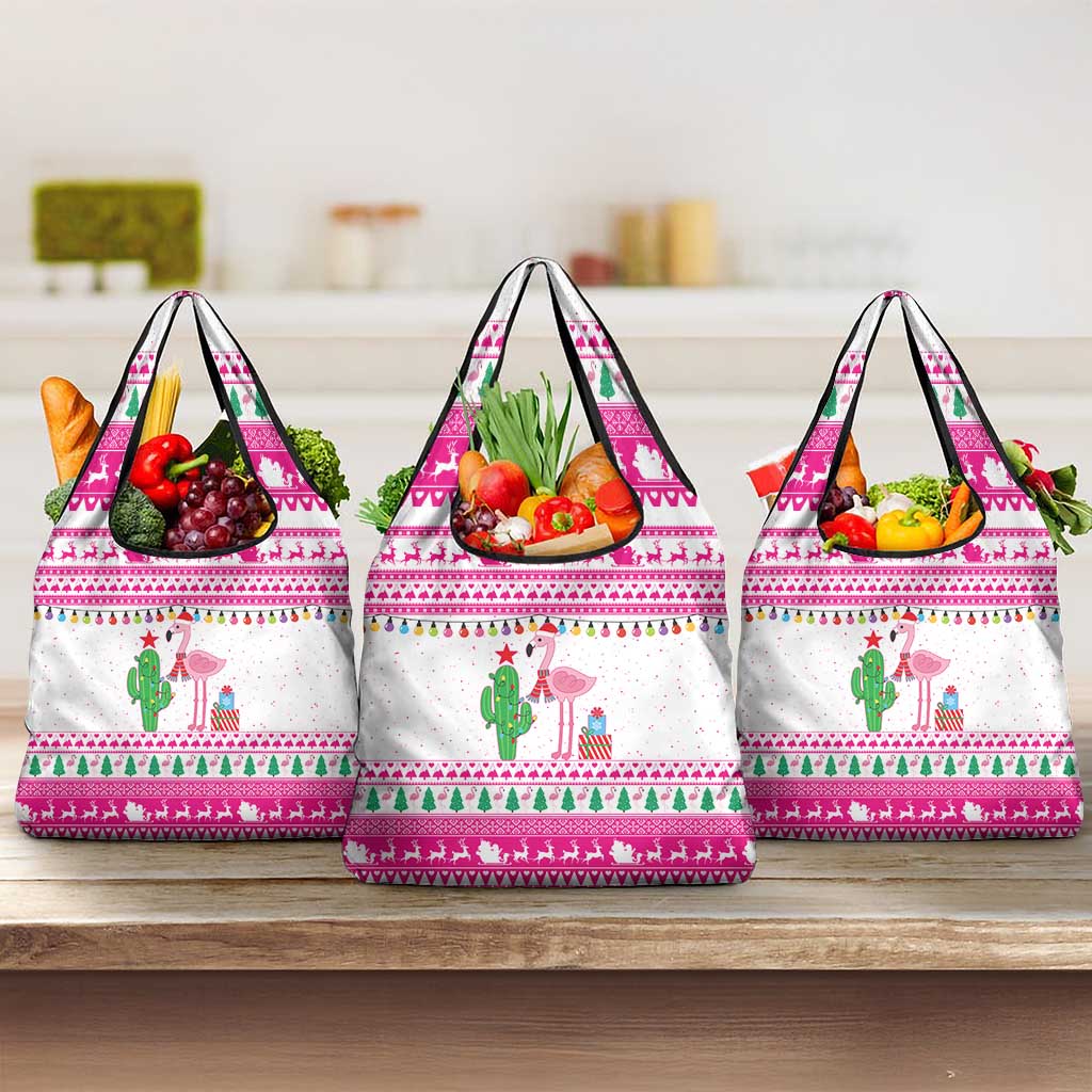 Pink Flamingo Christmas Grocery Bag Xmas Holiday Patterns - Wonder Print Shop