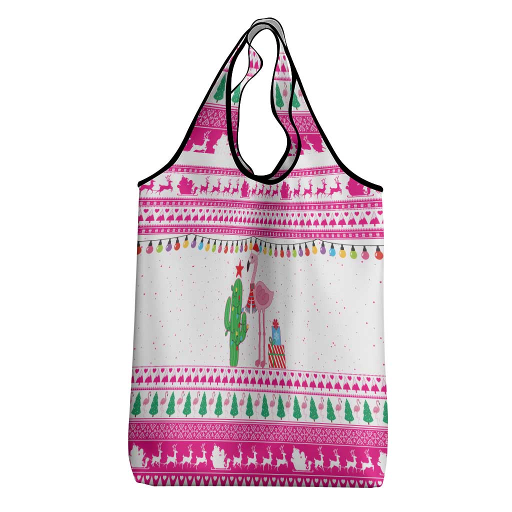 Pink Flamingo Christmas Grocery Bag Xmas Holiday Patterns - Wonder Print Shop