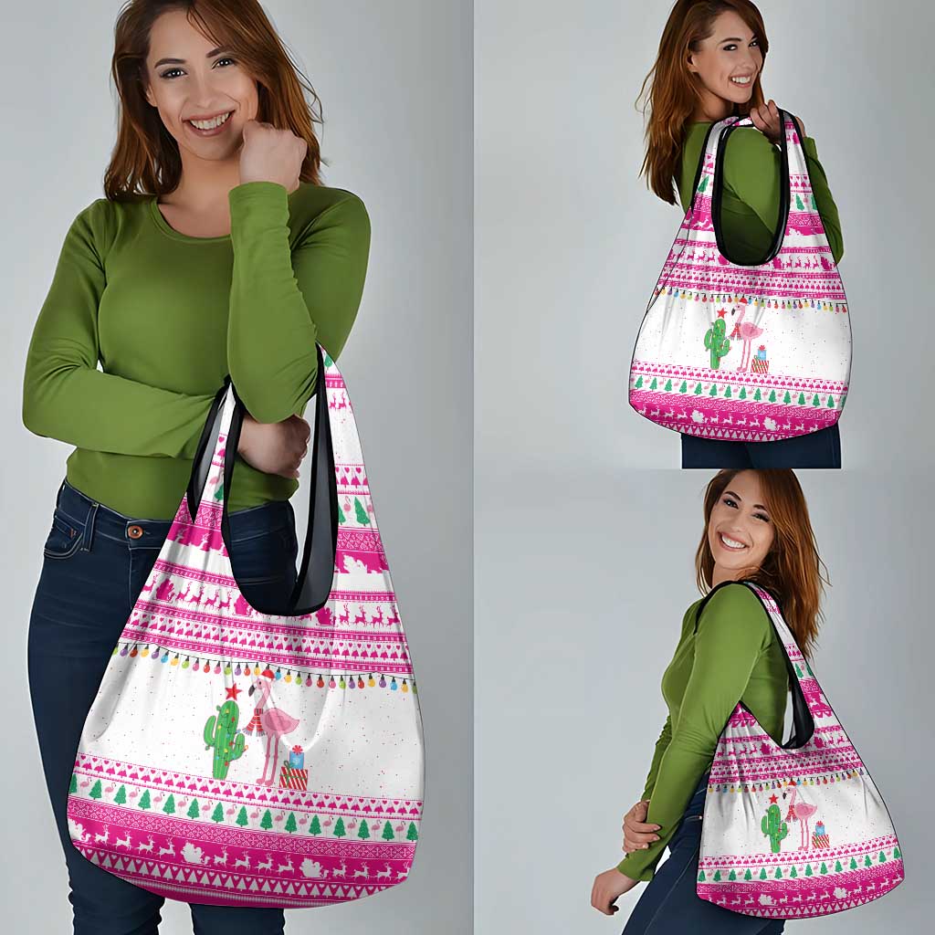 Pink Flamingo Christmas Grocery Bag Xmas Holiday Patterns - Wonder Print Shop