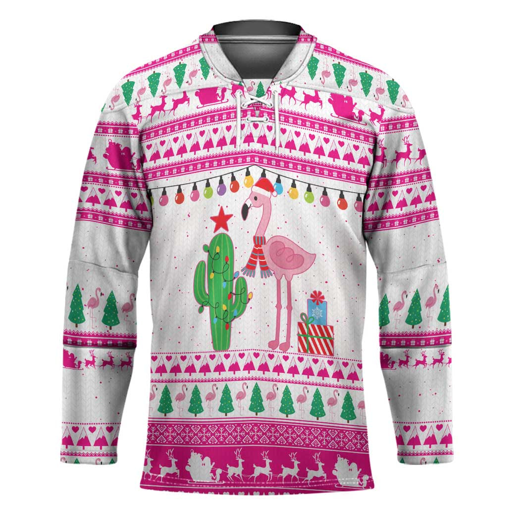 Pink Flamingo Christmas Hockey Jersey Xmas Holiday Patterns - Wonder Print Shop