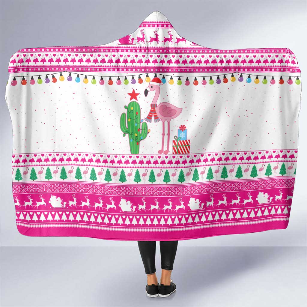 Pink Flamingo Christmas Hooded Blanket Xmas Holiday Patterns - Wonder Print Shop