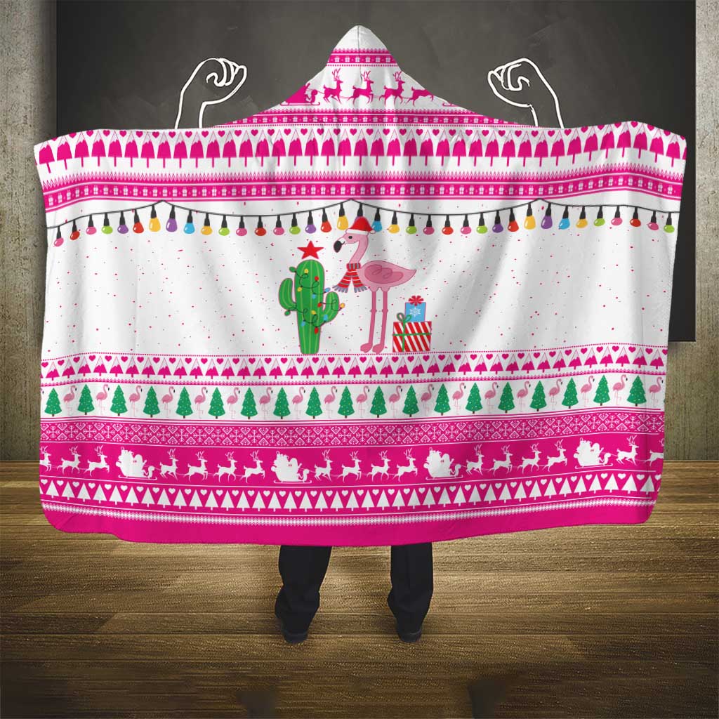 Pink Flamingo Christmas Hooded Blanket Xmas Holiday Patterns - Wonder Print Shop
