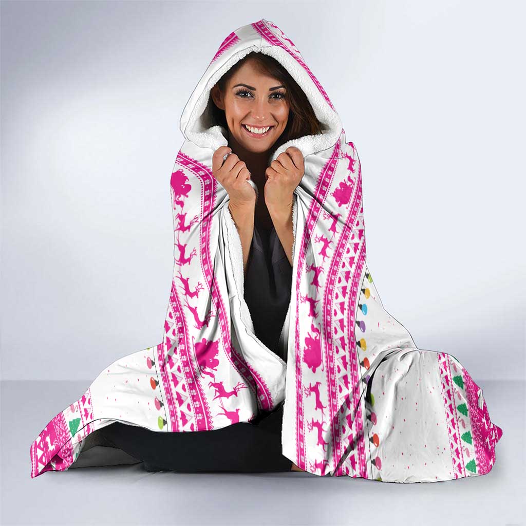 Pink Flamingo Christmas Hooded Blanket Xmas Holiday Patterns - Wonder Print Shop
