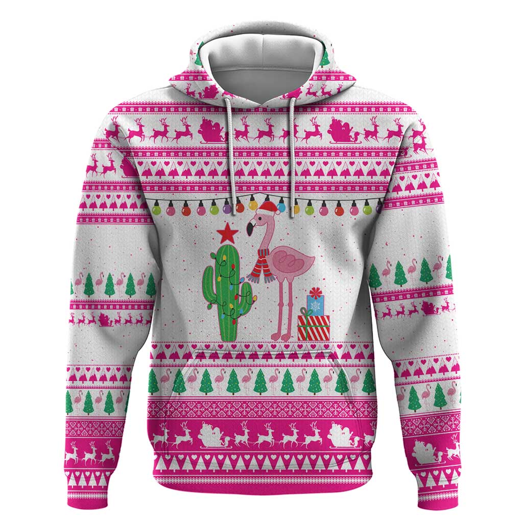 Pink Flamingo Christmas Hoodie Xmas Holiday Patterns - Wonder Print Shop