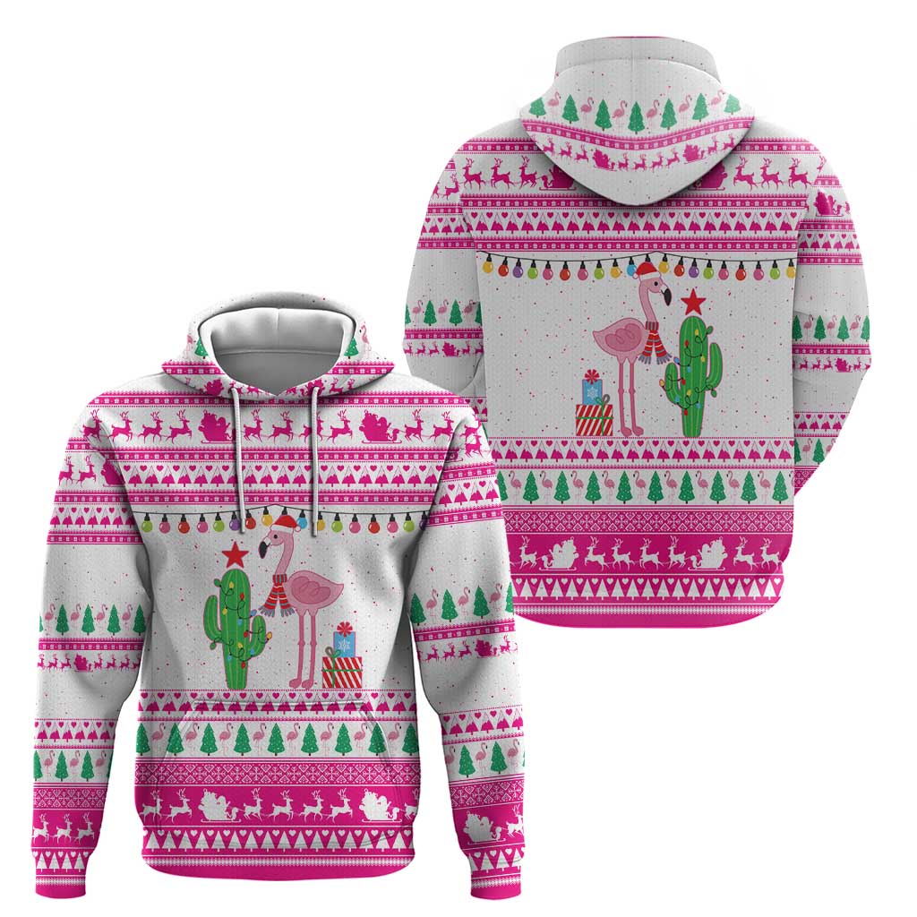 Pink Flamingo Christmas Hoodie Xmas Holiday Patterns - Wonder Print Shop