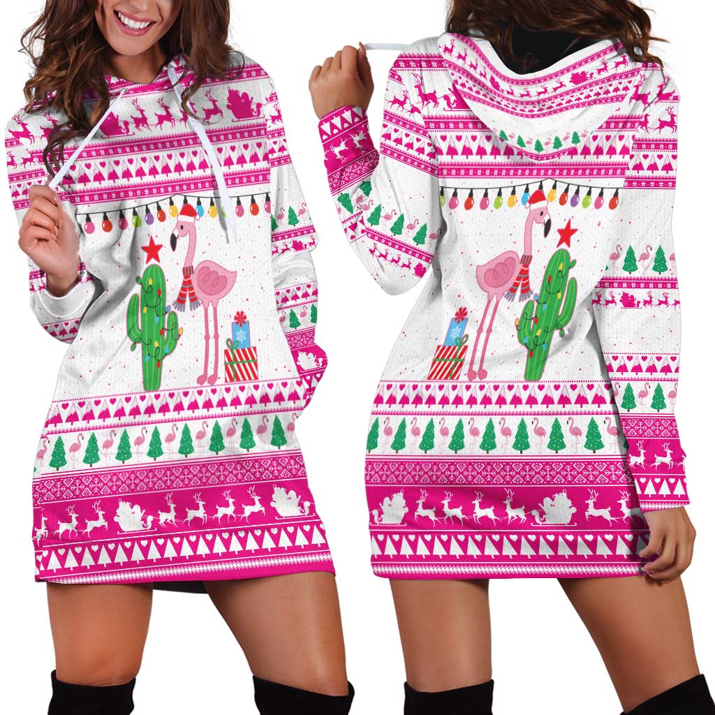 Pink Flamingo Christmas Hoodie Dress Xmas Holiday Patterns - Wonder Print Shop