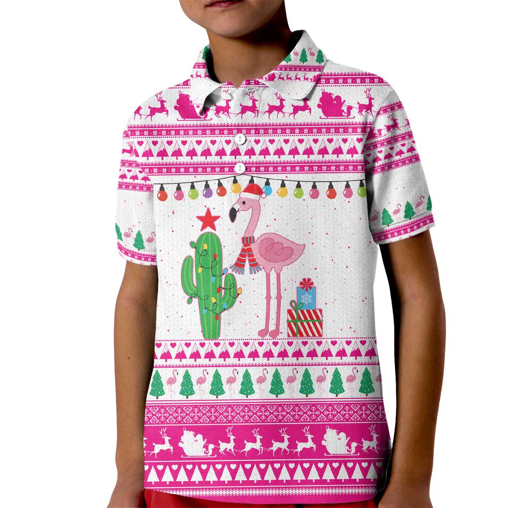 Pink Flamingo Christmas Kid Polo Shirt Xmas Holiday Patterns - Wonder Print Shop