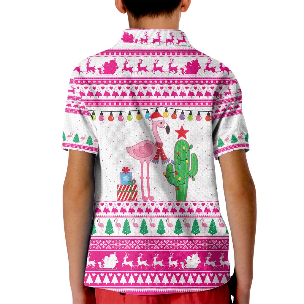 Pink Flamingo Christmas Kid Polo Shirt Xmas Holiday Patterns - Wonder Print Shop