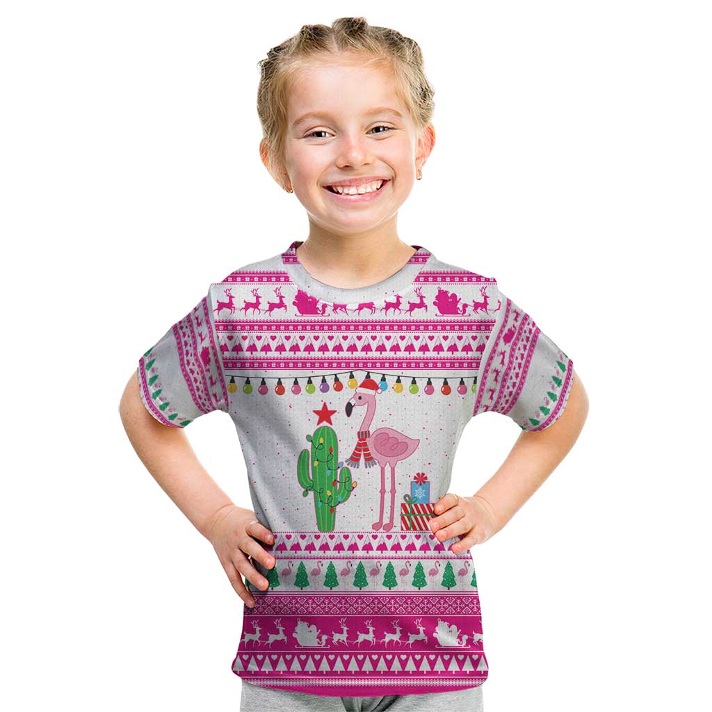 Pink Flamingo Christmas Kid T Shirt Xmas Holiday Patterns - Wonder Print Shop