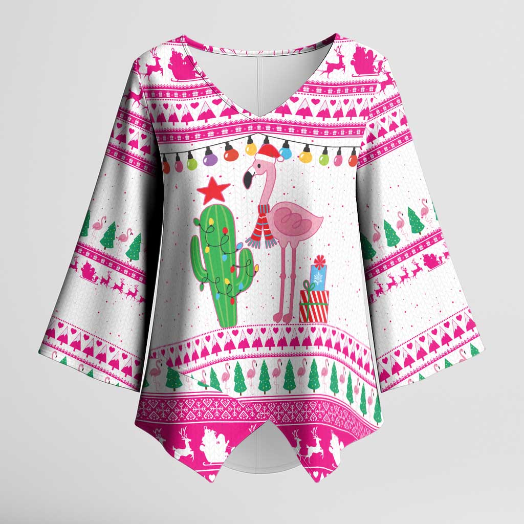 Pink Flamingo Christmas Kimono Sleeve Blouse Xmas Holiday Patterns - Wonder Print Shop
