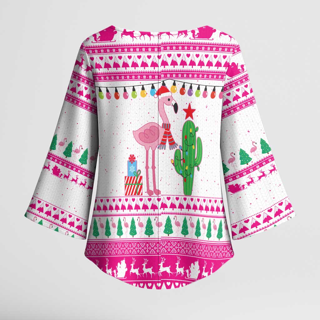 Pink Flamingo Christmas Kimono Sleeve Blouse Xmas Holiday Patterns - Wonder Print Shop