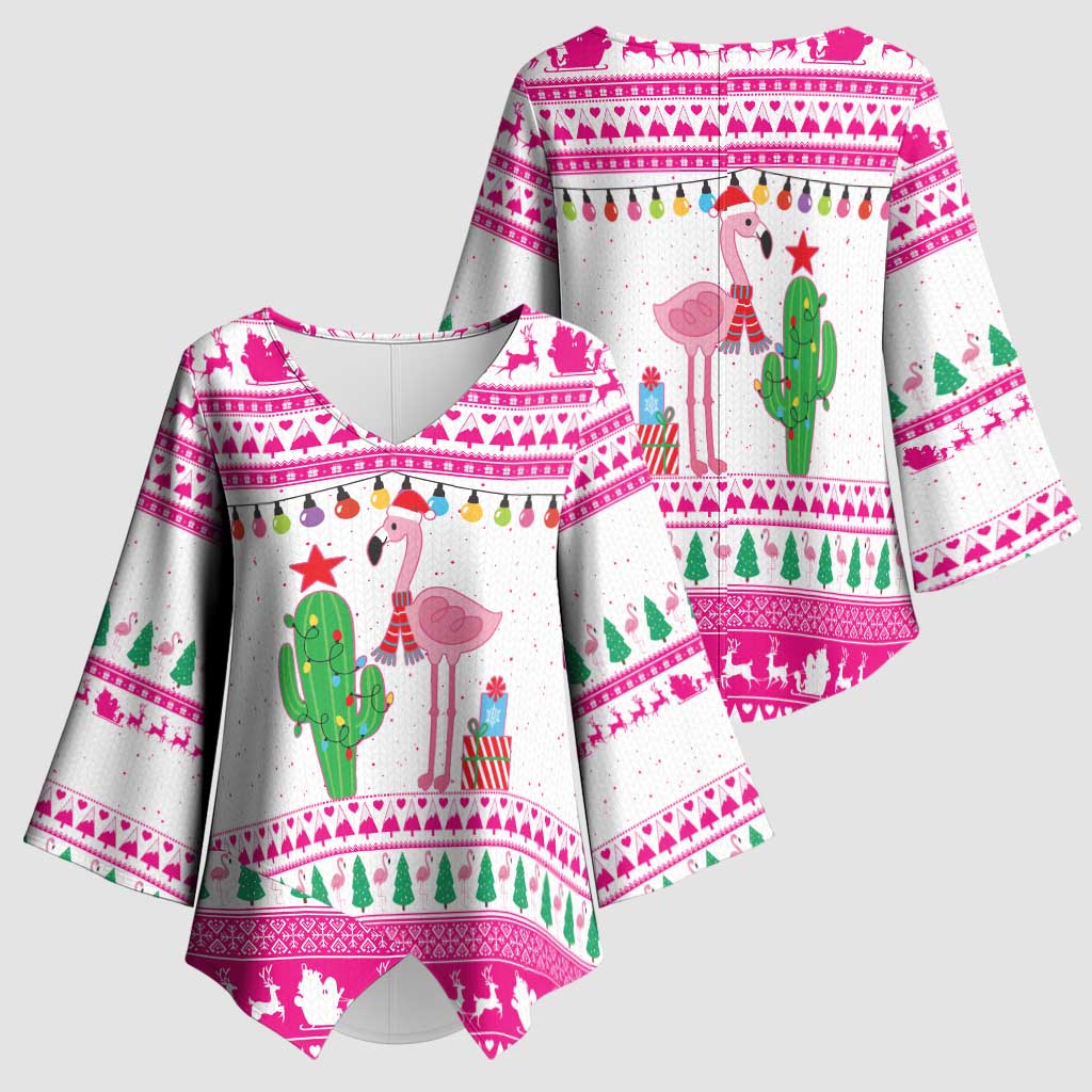 Pink Flamingo Christmas Kimono Sleeve Blouse Xmas Holiday Patterns - Wonder Print Shop