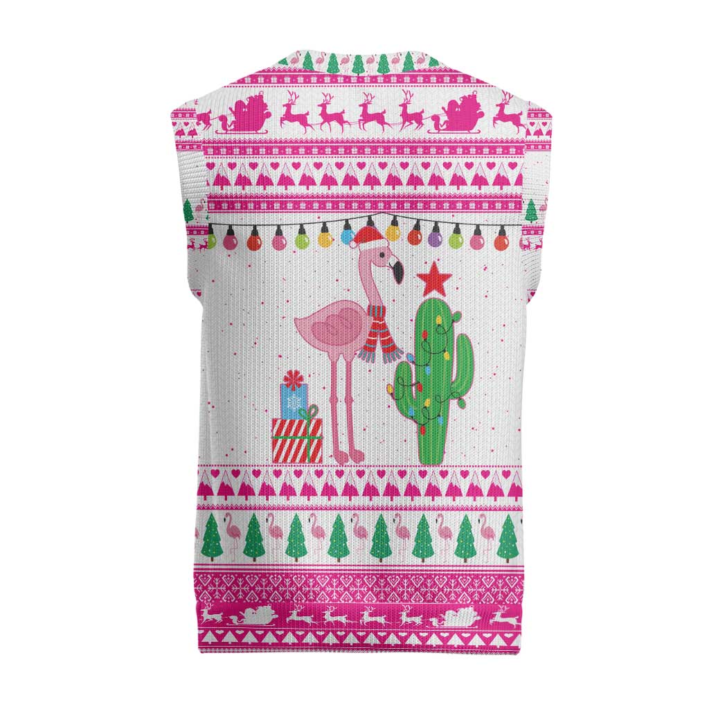 Pink Flamingo Christmas Knitted V-Neck Vest Xmas Holiday Patterns - Wonder Print Shop