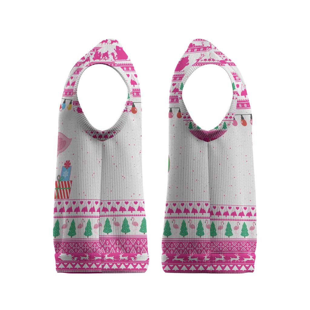 Pink Flamingo Christmas Knitted V-Neck Vest Xmas Holiday Patterns - Wonder Print Shop