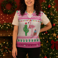 Pink Flamingo Christmas Knitted V-Neck Vest Xmas Holiday Patterns - Wonder Print Shop