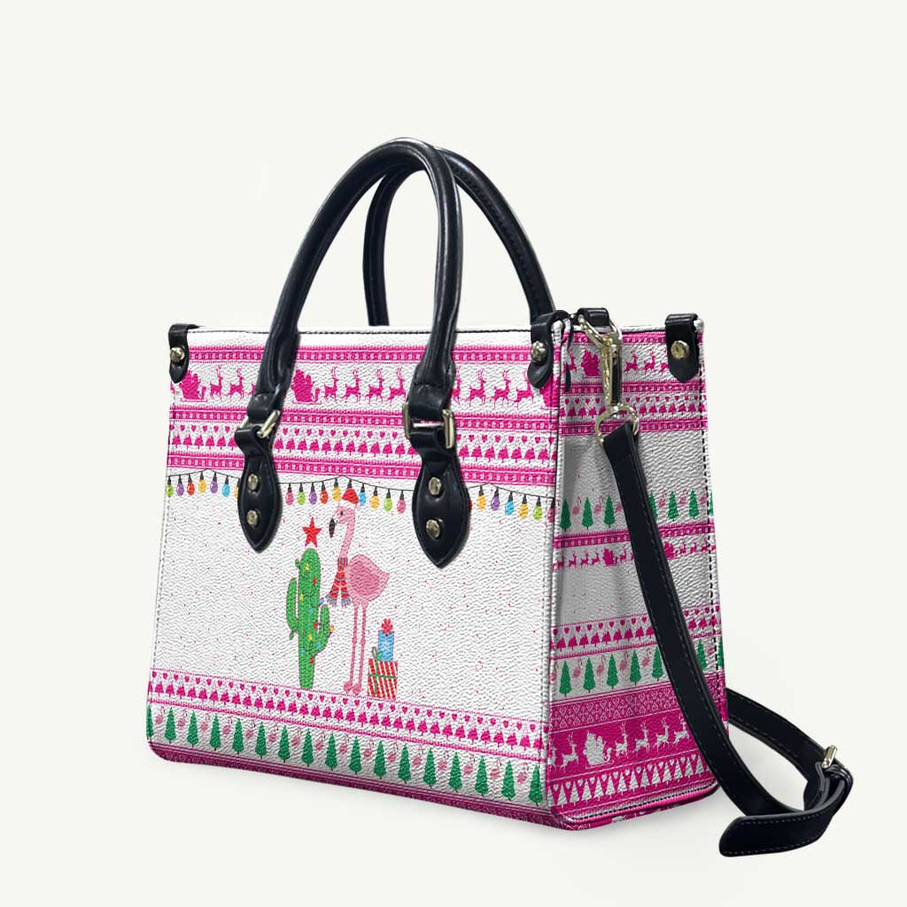 Pink Flamingo Christmas Leather Bag Xmas Holiday Patterns - Wonder Print Shop