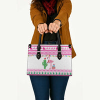Pink Flamingo Christmas Leather Bag Xmas Holiday Patterns - Wonder Print Shop