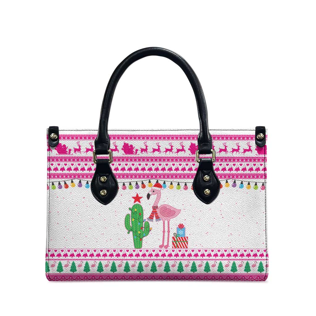 Pink Flamingo Christmas Leather Bag Xmas Holiday Patterns - Wonder Print Shop