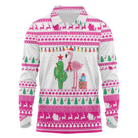 Pink Flamingo Christmas Long Sleeve Polo Shirt Xmas Holiday Patterns - Wonder Print Shop