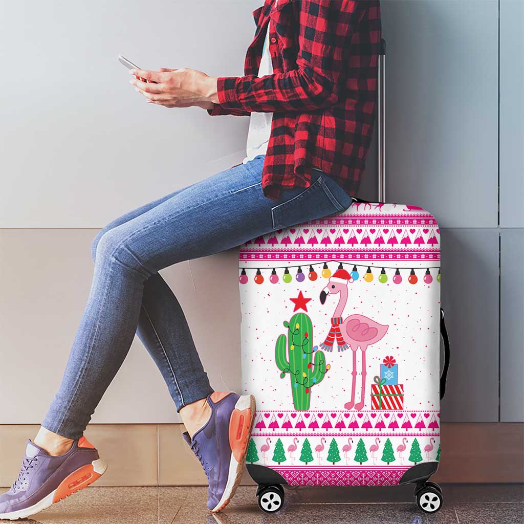Pink Flamingo Christmas Luggage Cover Xmas Holiday Patterns - Wonder Print Shop