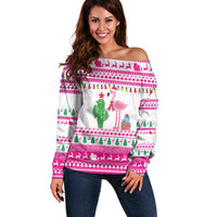Pink Flamingo Christmas Off Shoulder Sweater Xmas Holiday Patterns - Wonder Print Shop