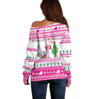 Pink Flamingo Christmas Off Shoulder Sweater Xmas Holiday Patterns - Wonder Print Shop