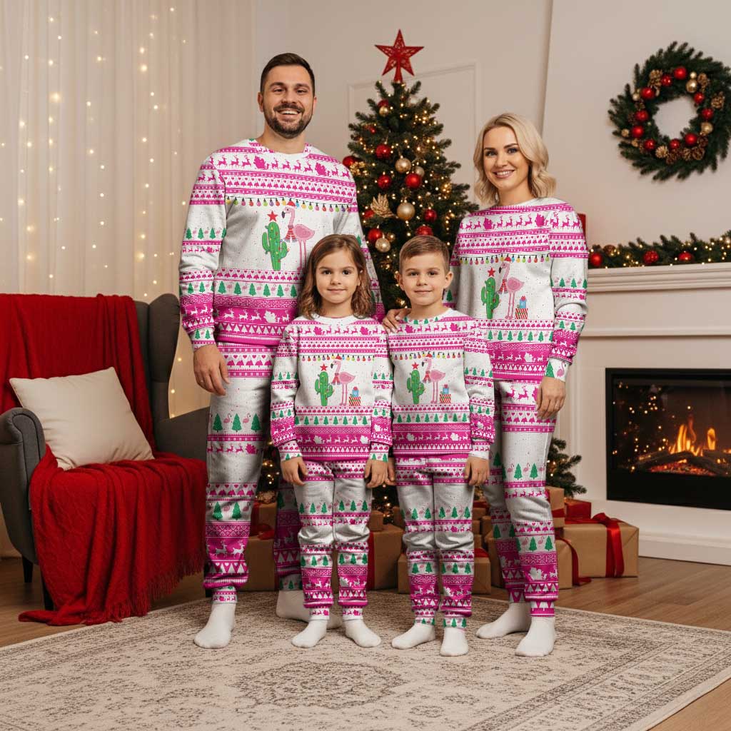 Pink Flamingo Christmas Pajama Set Xmas Holiday Patterns - Wonder Print Shop