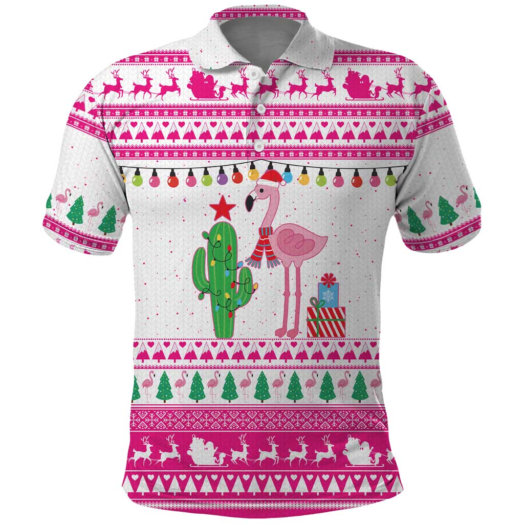 Pink Flamingo Christmas Polo Shirt Xmas Holiday Patterns - Wonder Print Shop