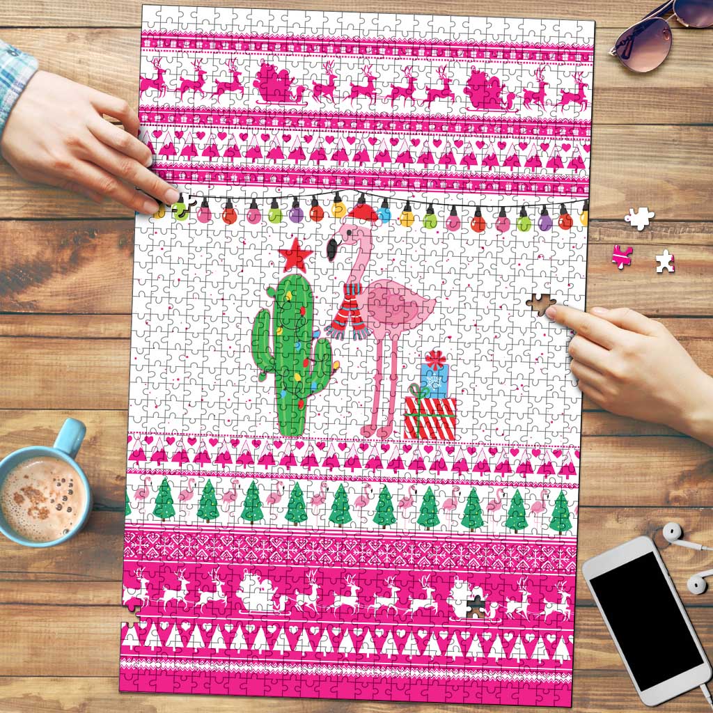 Pink Flamingo Christmas Puzzle Xmas Holiday Patterns - Wonder Print Shop