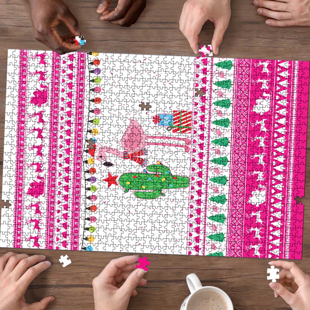 Pink Flamingo Christmas Puzzle Xmas Holiday Patterns - Wonder Print Shop