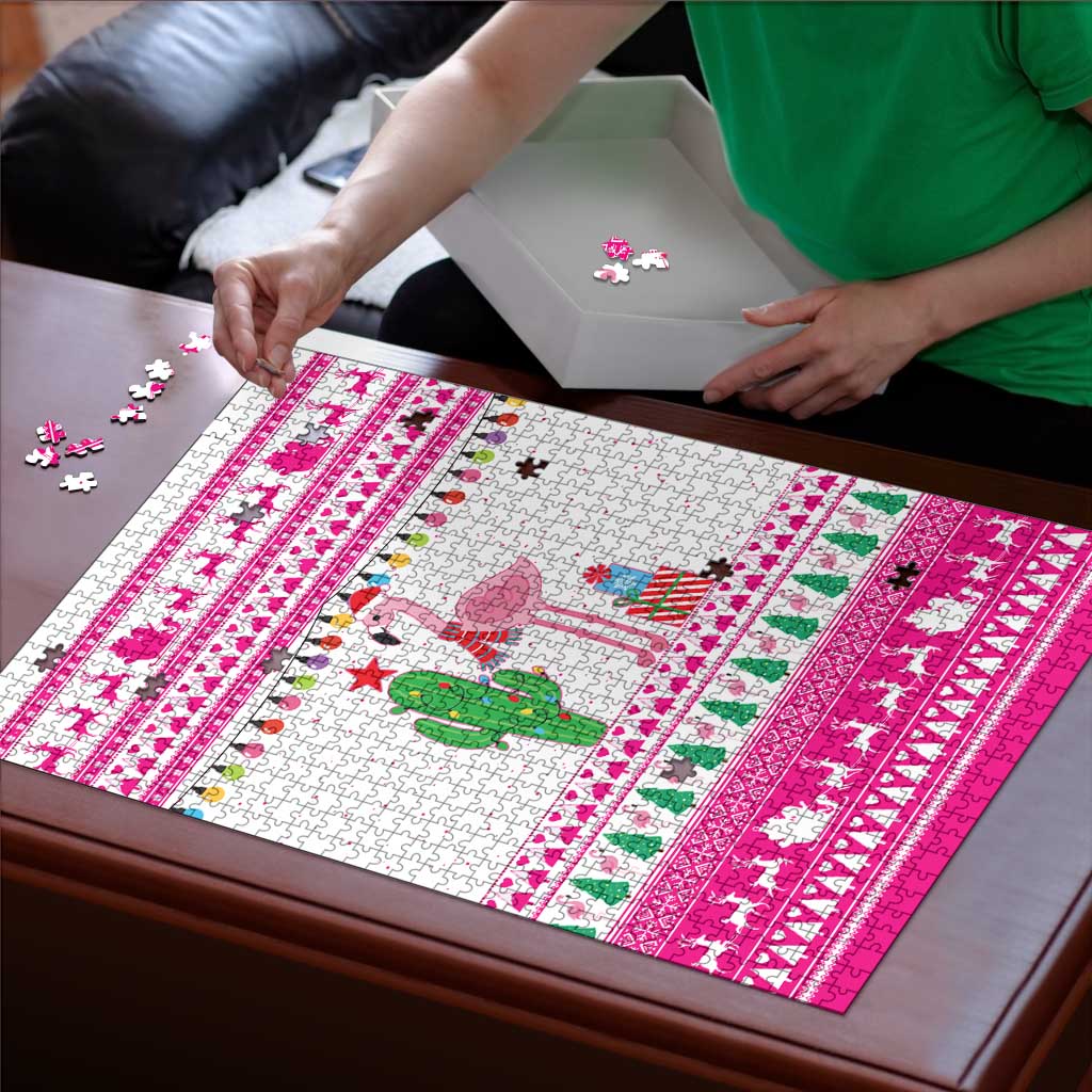 Pink Flamingo Christmas Puzzle Xmas Holiday Patterns - Wonder Print Shop