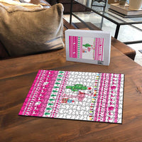 Pink Flamingo Christmas Puzzle Xmas Holiday Patterns - Wonder Print Shop