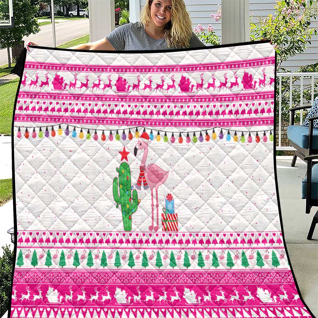 Pink Flamingo Christmas Quilt Xmas Holiday Patterns - Wonder Print Shop