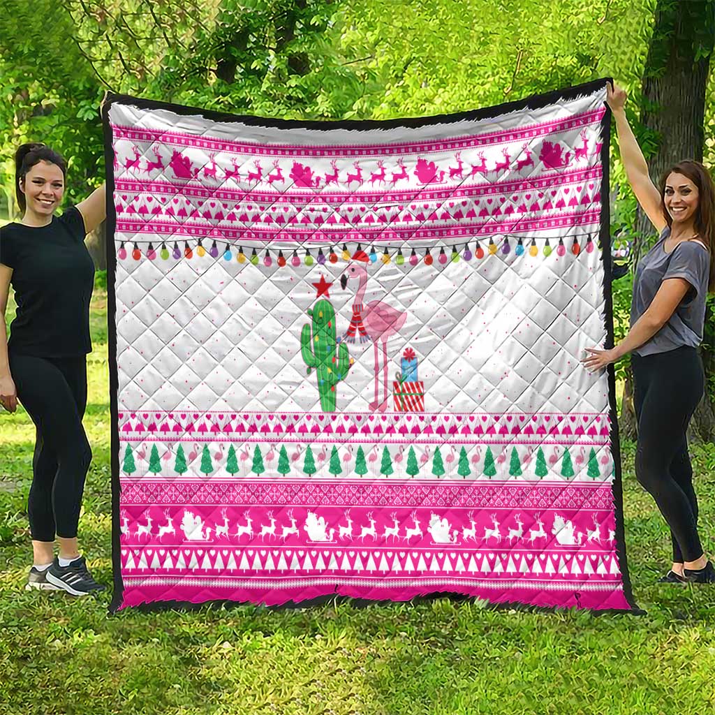 Pink Flamingo Christmas Quilt Xmas Holiday Patterns - Wonder Print Shop